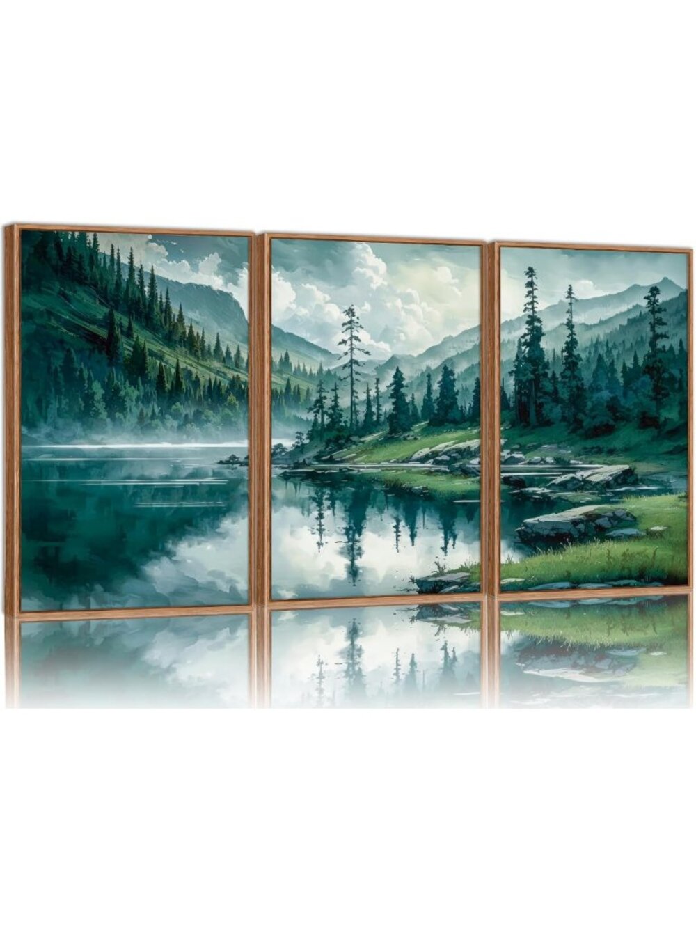 Large Boho Forest Canvas Wall Art Set - Calming Mountain & Lake Decor 16x24